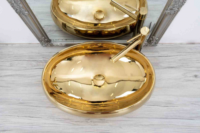 Lavoar pe blat formă ovală lungime 60 cm culoare auriu model Melania Gold [3]