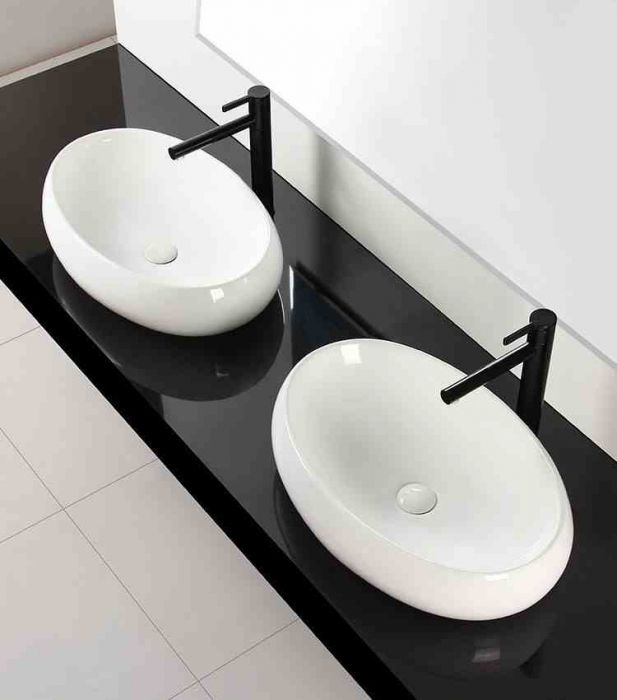 Lavoar pe blat formă ovală lungime 60 cm culoare alb model Melania White [3]
