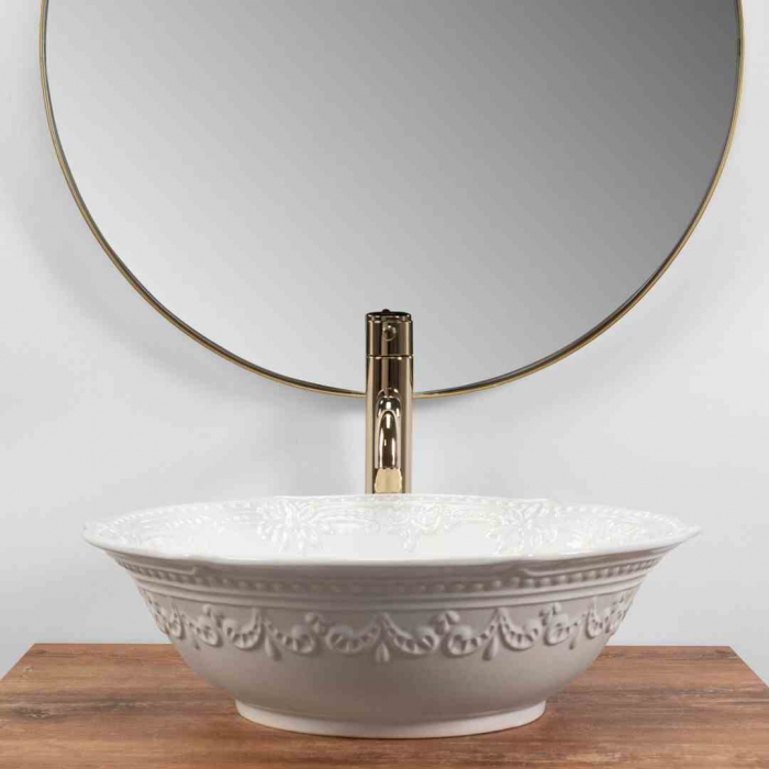 Lavoar pe blat formă rotundă lungime 44 cm culoare alb model Rosalia White [3]