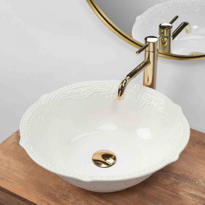 Lavoar pe blat formă rotundă lungime 44 cm culoare alb model Rosalia White [2]