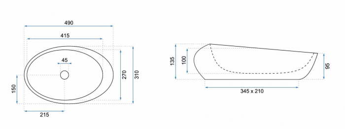 Lavoar pe blat formă ovală lungime 49 cm culoare gri model Roxy Stone Grey [5]