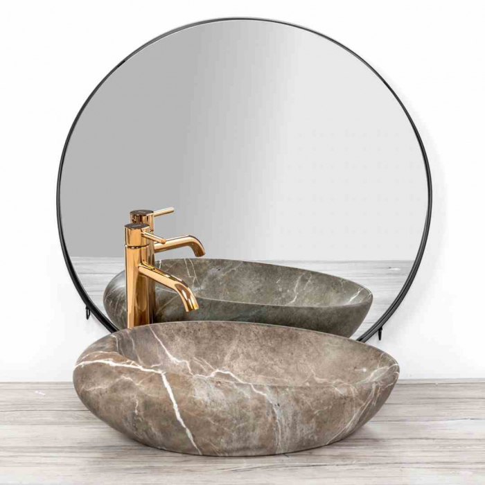 Lavoar baie pe blat formă ovală lungime 49 cm culoare maro model Roxy Stone Nature [2]