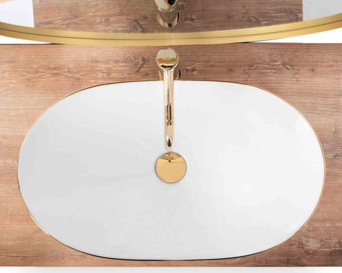 Lavoar baie pe blat formă semiovală lungime 62 cm culoare alb/auriu model Royal Gold [5]
