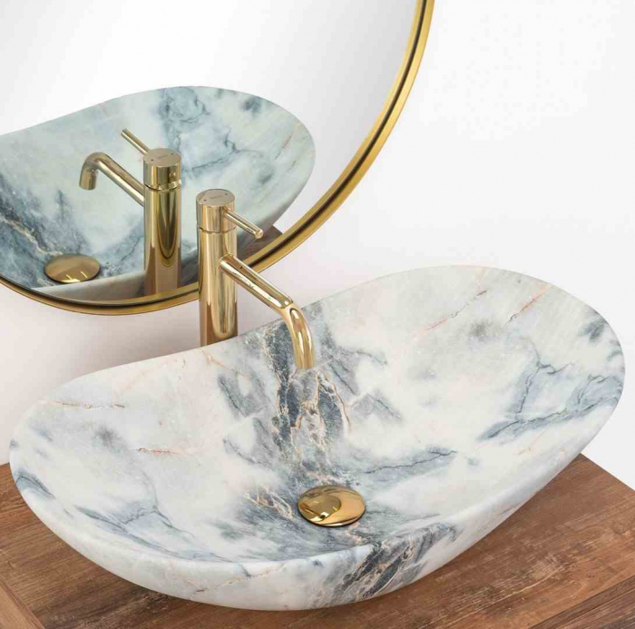 Lavoar baie pe blat formă semiovală lungime 62 cm culoare gri mat model Royal Granit Mat [2]
