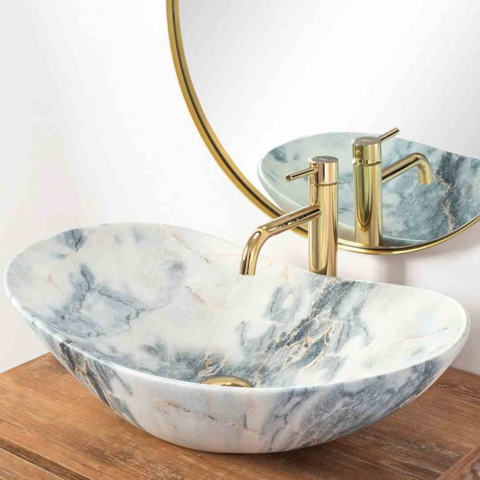 Lavoar baie pe blat formă semiovală lungime 62 cm culoare gri mat model Royal Granit Mat [3]