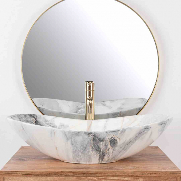 Lavoar baie pe blat formă semiovală lungime 62 cm culoare gri model Royal Granit [3]