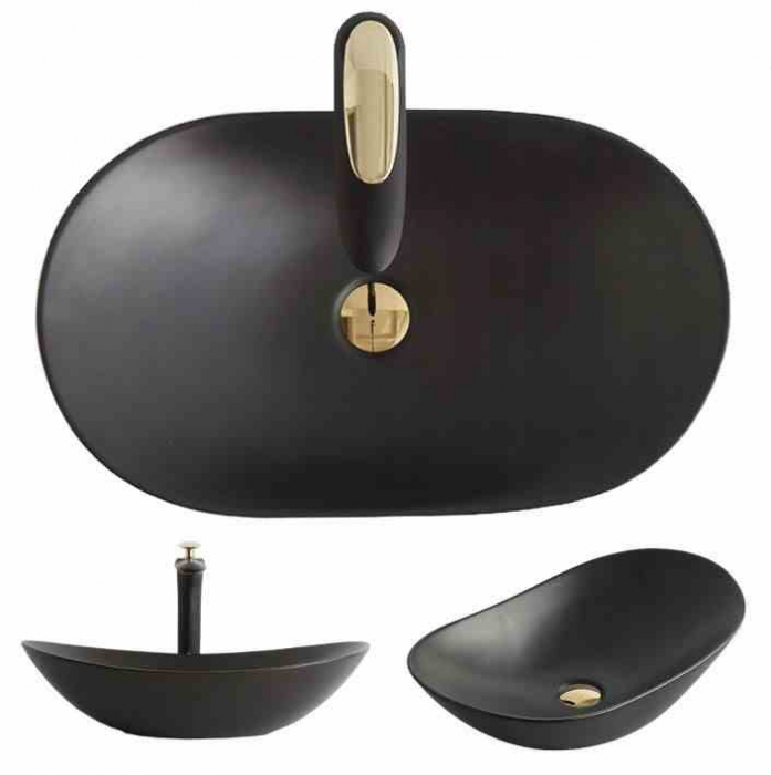 Lavoar pe blat formă semiovală lungime 62 cm culoare negru mat model Royal Black Mat [5]