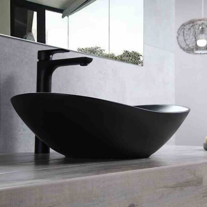 Lavoar pe blat formă semiovală lungime 62 cm culoare negru mat model Royal Black Mat [2]