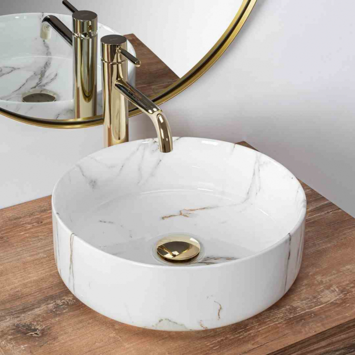 Lavoar baie pe blat formă rotundă lungime 35 cm culoare alb model Sami Aiax [2]