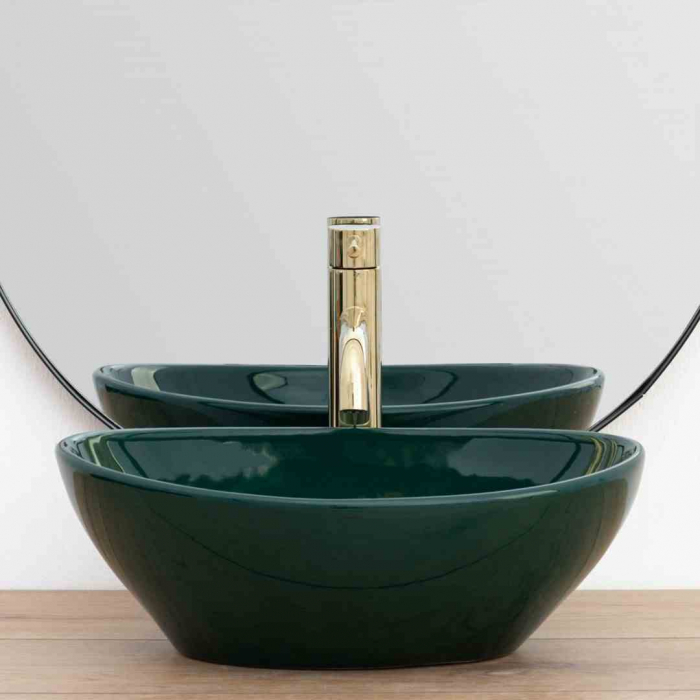 Lavoar baie pe blat formă ovală lungime 41 cm culoare verde model Sofia Green [4]