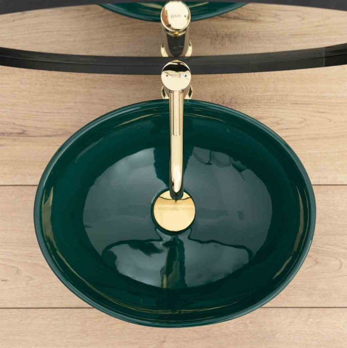 Lavoar baie pe blat formă ovală lungime 41 cm culoare verde model Sofia Green [5]