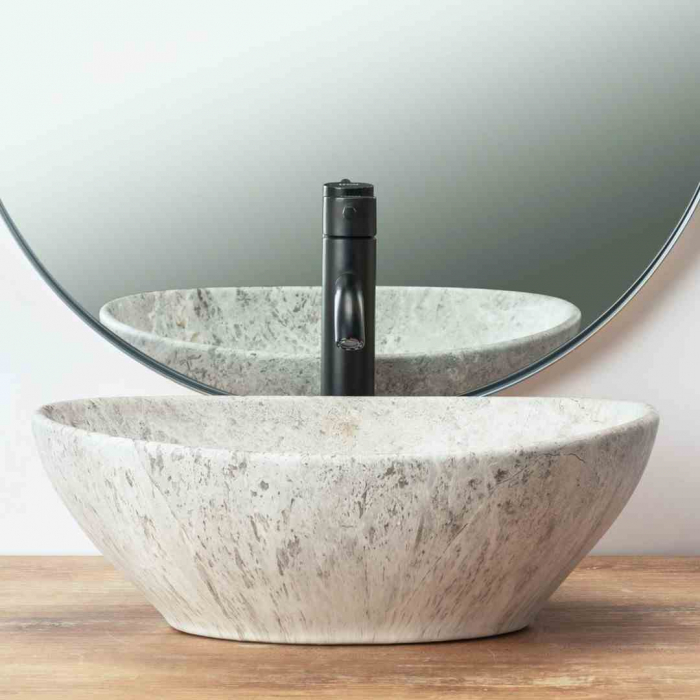 Lavoar baie pe blat formă ovală lungime 41 cm culoare gri model Sofia Light Stone [3]