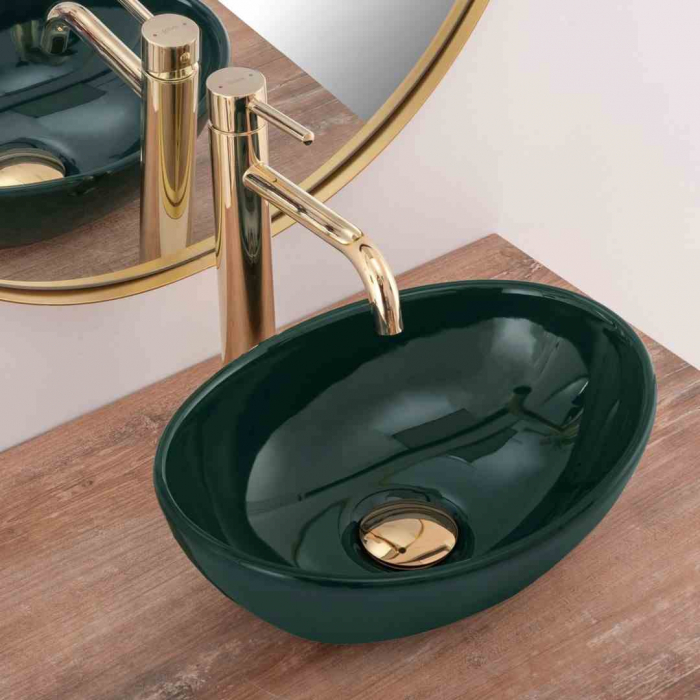 Lavoar baie pe blat formă ovală lungime 34 cm culoare verde model Sofia Mini Green Shiny [2]