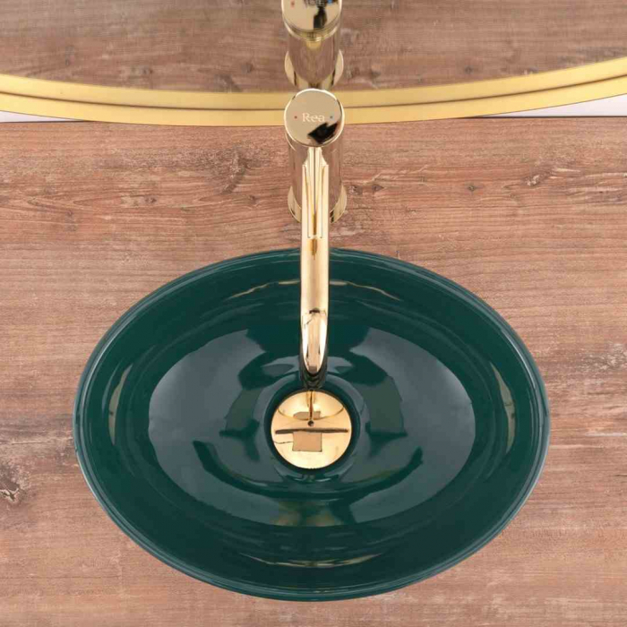 Lavoar baie pe blat formă ovală lungime 34 cm culoare verde model Sofia Mini Green Shiny [4]