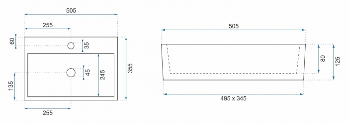 Lavoar baie pe blat formă dreptunghiulară lungime 50 cm culoare alb model Valeria [5]