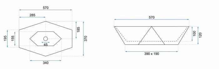 Lavoar baie pe blat formă hexagonală lungime 57 cm culoare gri model Vegas Granit [6]