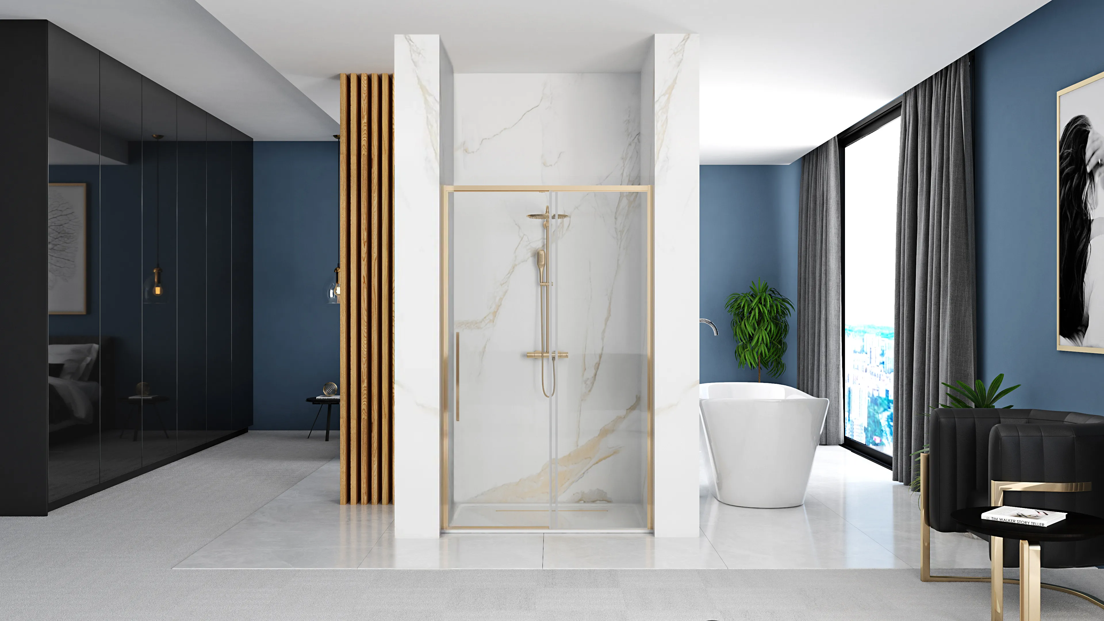 Ușă cabină duș culisantă 100 cm culoare aurie sticlă securizată transparentă model Solar Gold [4]