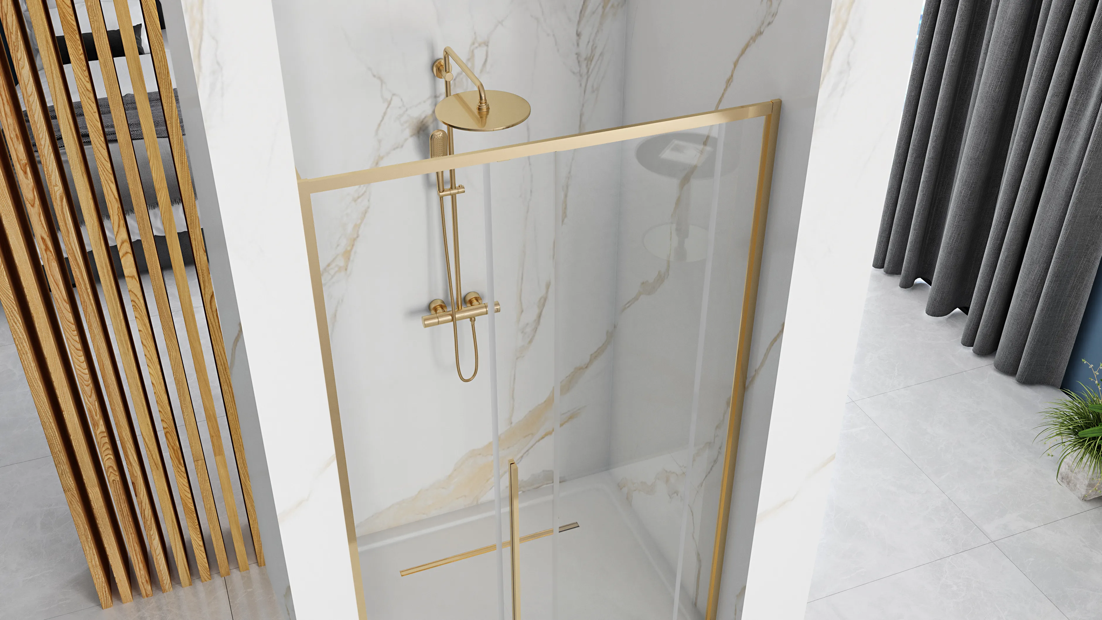 Ușă cabină duș culisantă 100 cm culoare aurie sticlă securizată transparentă model Solar Gold [2]