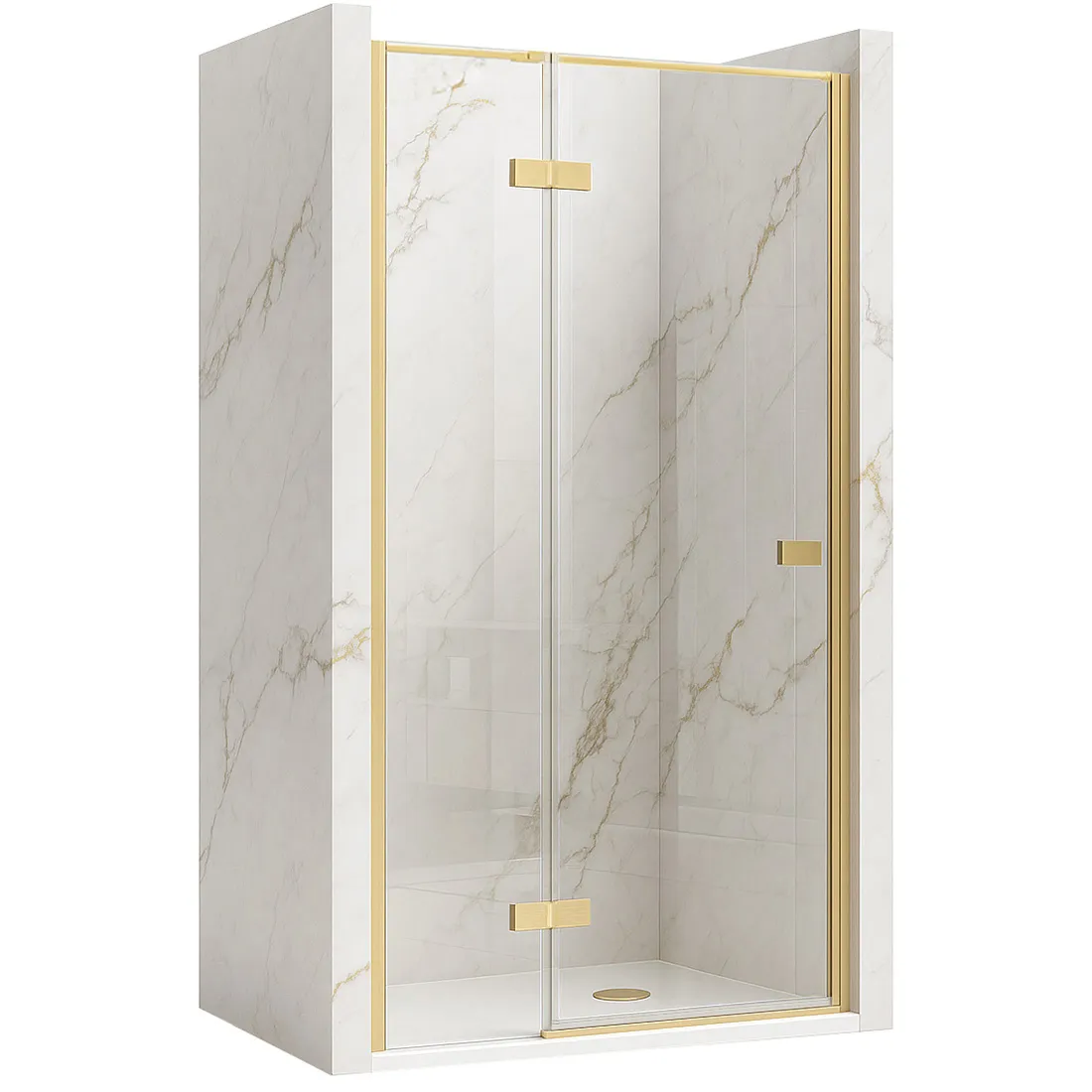 Ușă duș batantă 80 cm finisaj auriu periat sticlă securizată transparentă model Atlas Right Gold Brushed [1]