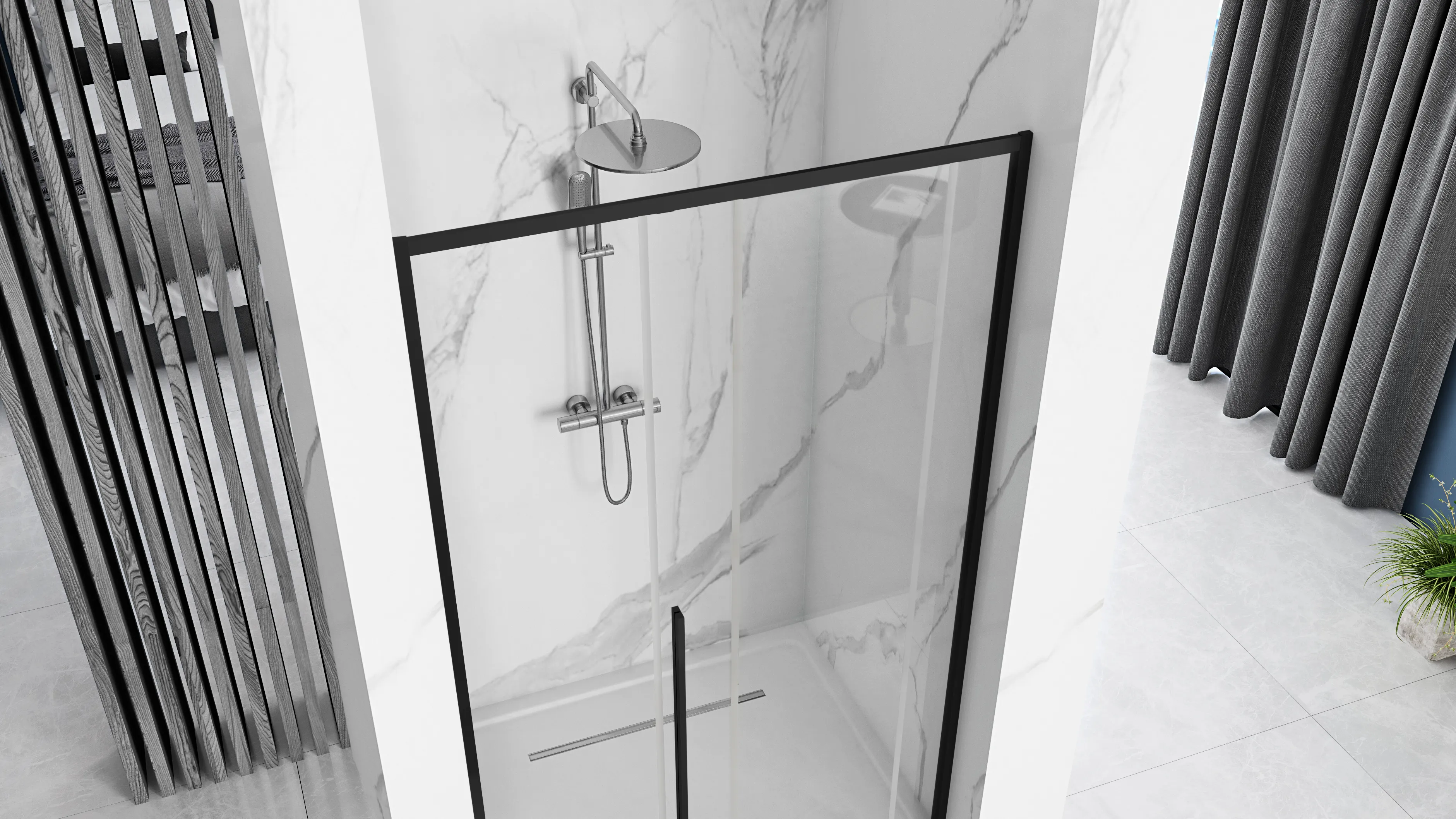Ușă cabină duș culisantă mărime 140 cm culoare negru mat sticlă securizată transparentă model Solar Black Matt [6]
