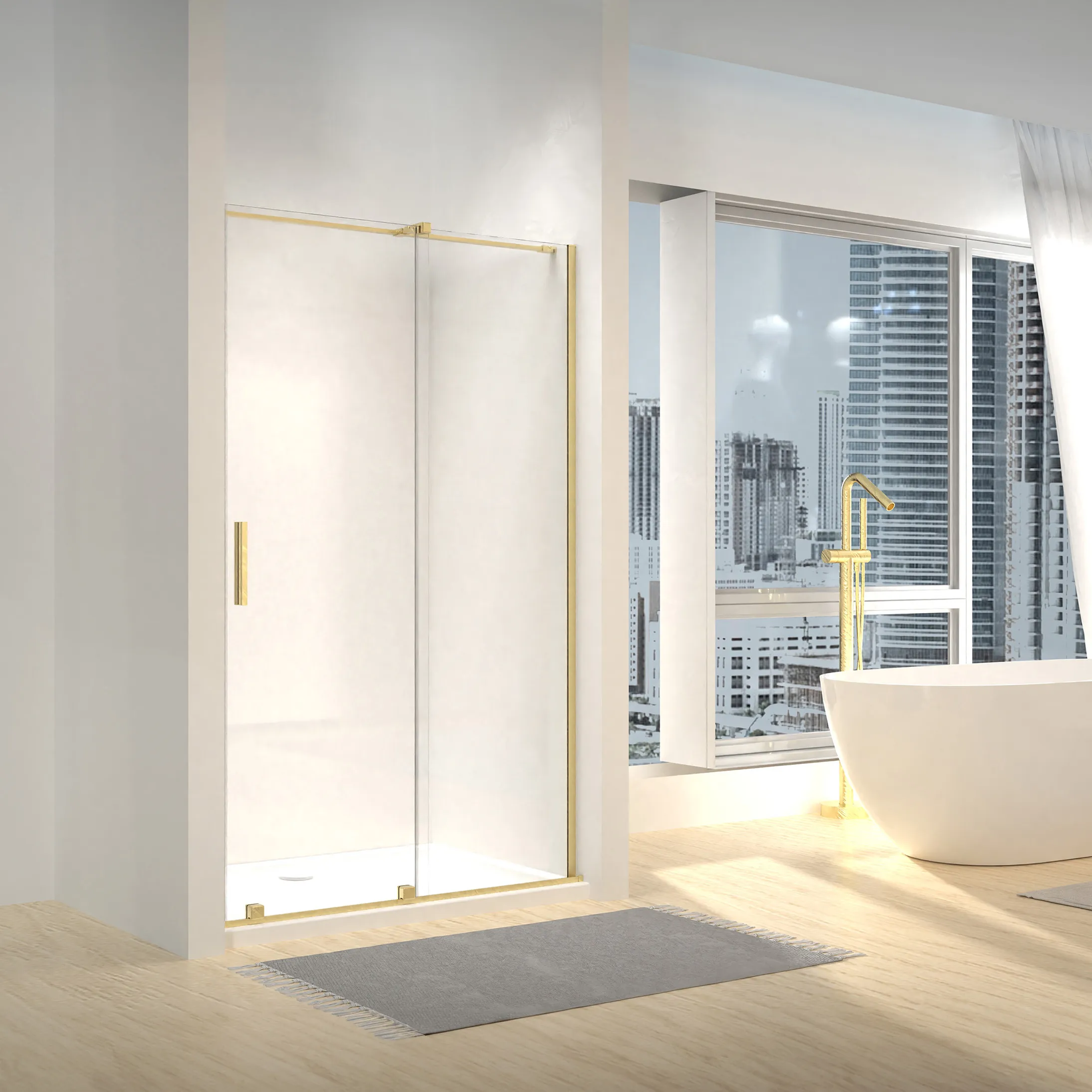 Ușă cabină duș culisantă 120 cm finisaj auriu periat sticlă securizată de 6 mm model Montana Gold Brush [2]