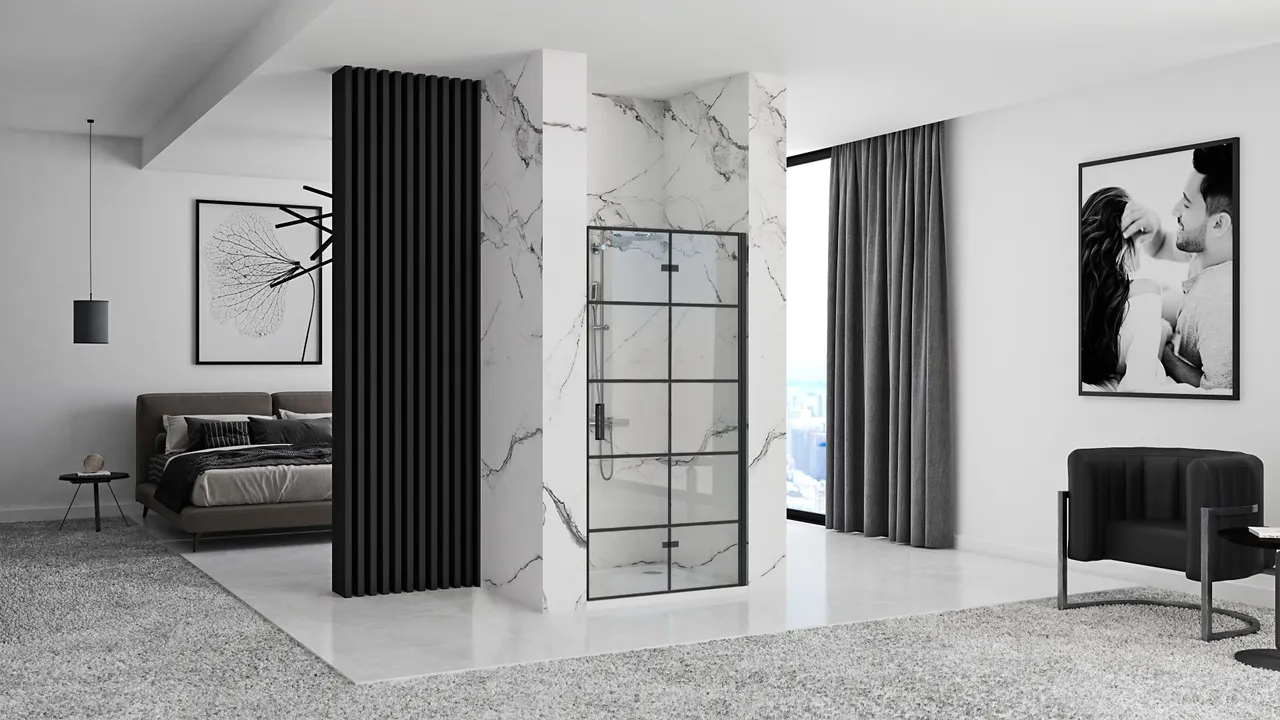 Ușă duș pliabilă mărime 90 cm culoare neagră sticlă securizată transparentă model Molier Black [4]