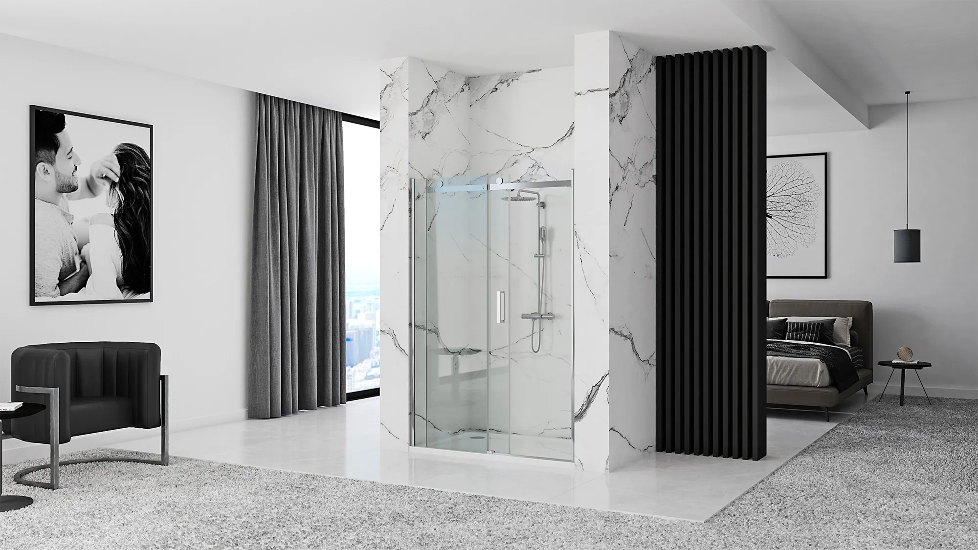 Ușă duș culisantă mărime 140 cm culoare crom lucios sticlă securizată de 8 mm model Nixon Chrome Left [7]