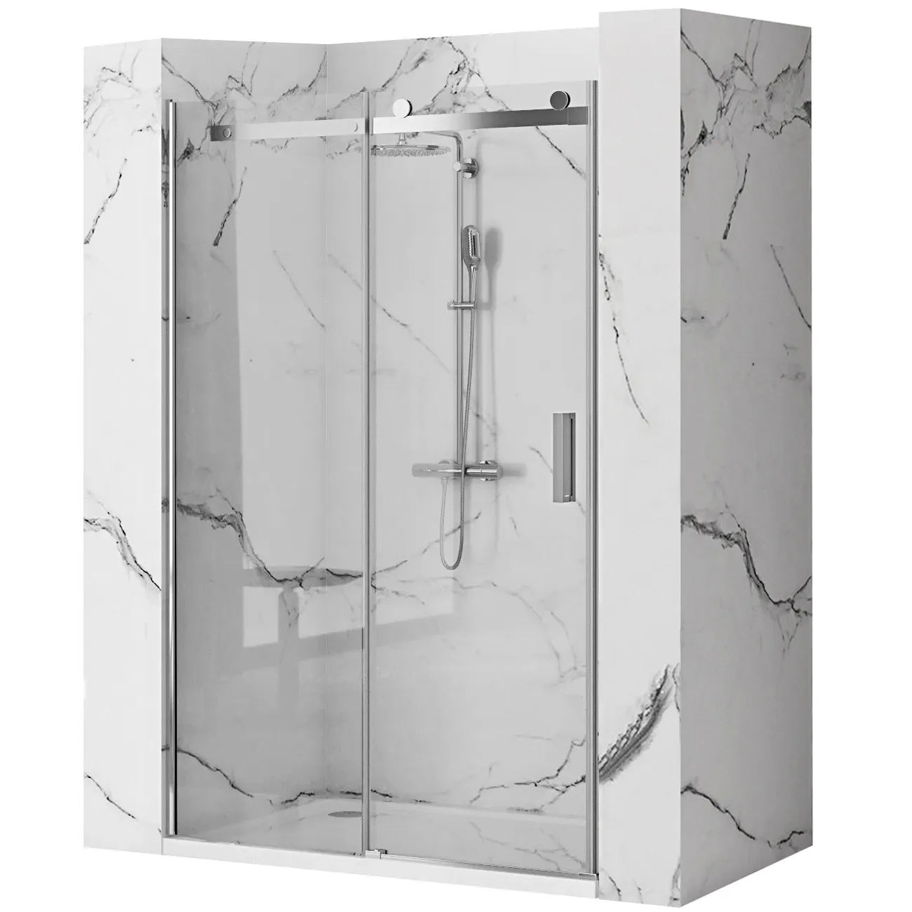 Ușă duș culisantă mărime 140 cm culoare crom sticlă securizată transparentă model Nixon Chrome Right [2]