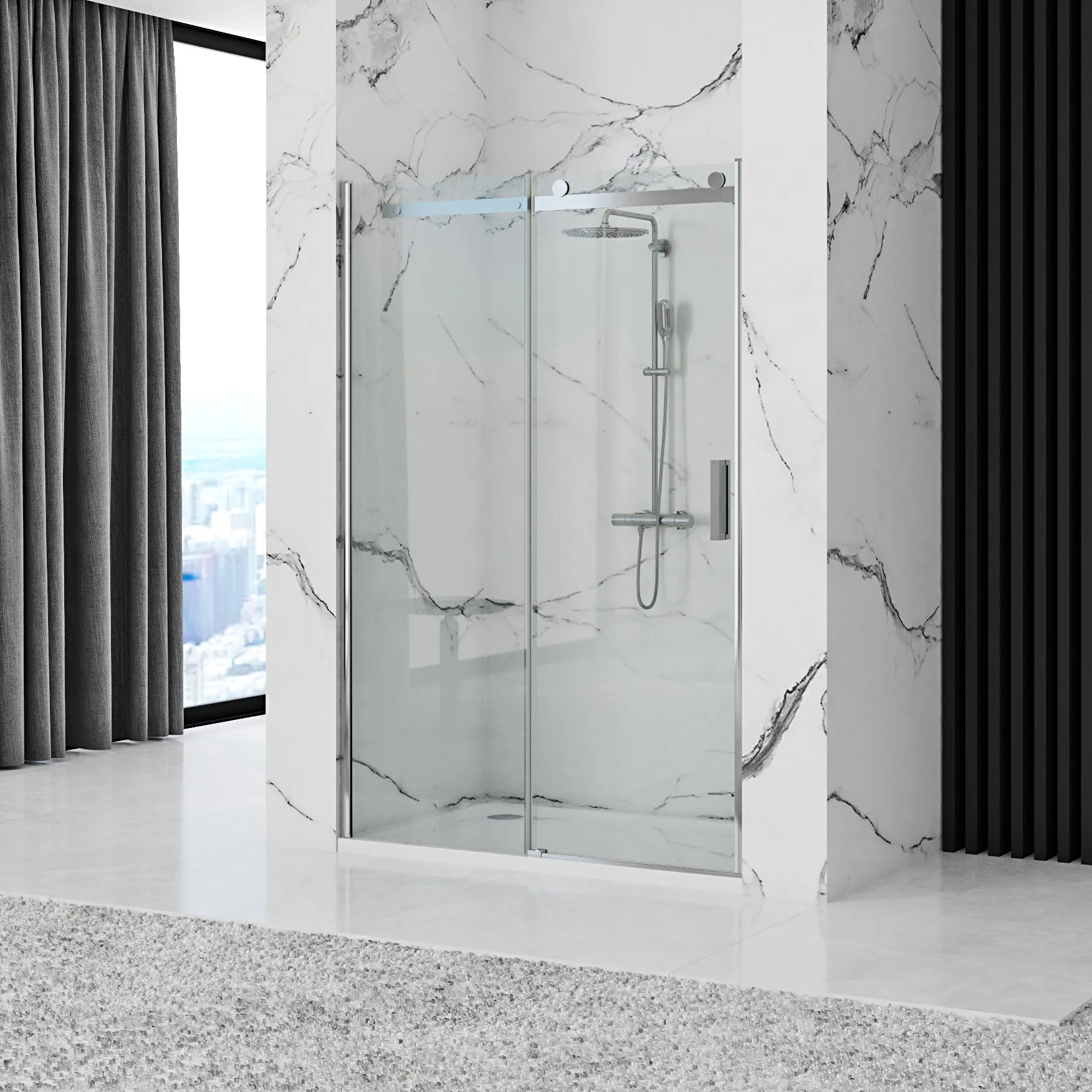 Ușă duș culisantă mărime 140 cm culoare crom sticlă securizată transparentă model Nixon Chrome Right [3]