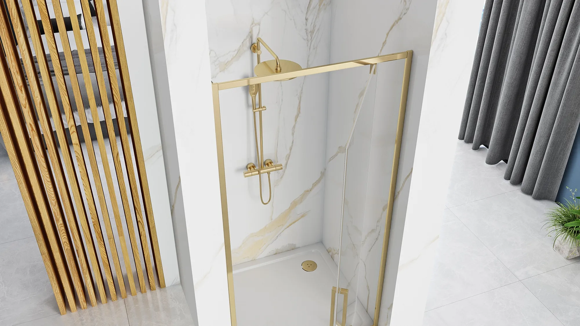 Ușă duș batantă 100 cm culoare aurie sticlă securizată transparentă model Rapid Swing Gold [2]