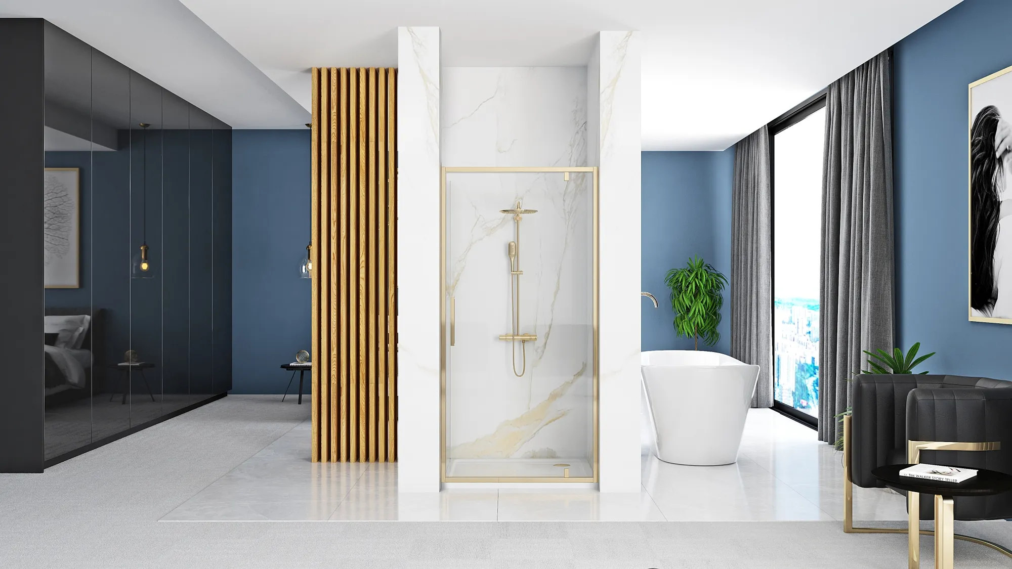 Ușă duș batantă 100 cm culoare aurie sticlă securizată transparentă model Rapid Swing Gold [5]