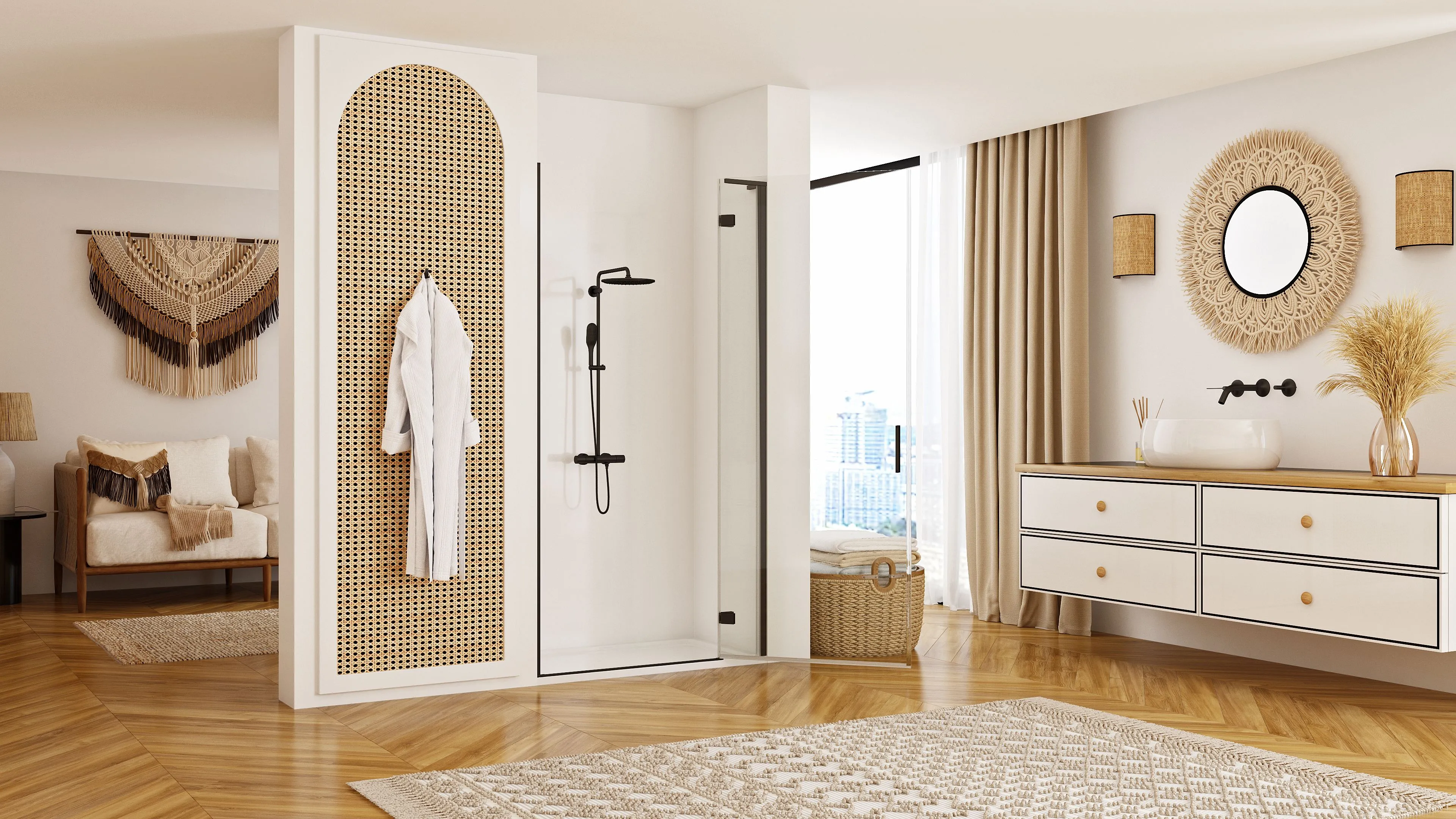 Ușă duș batantă mărime 100 cm culoare negru mat sticlă securizată de 6 mm model Hugo Black [3]