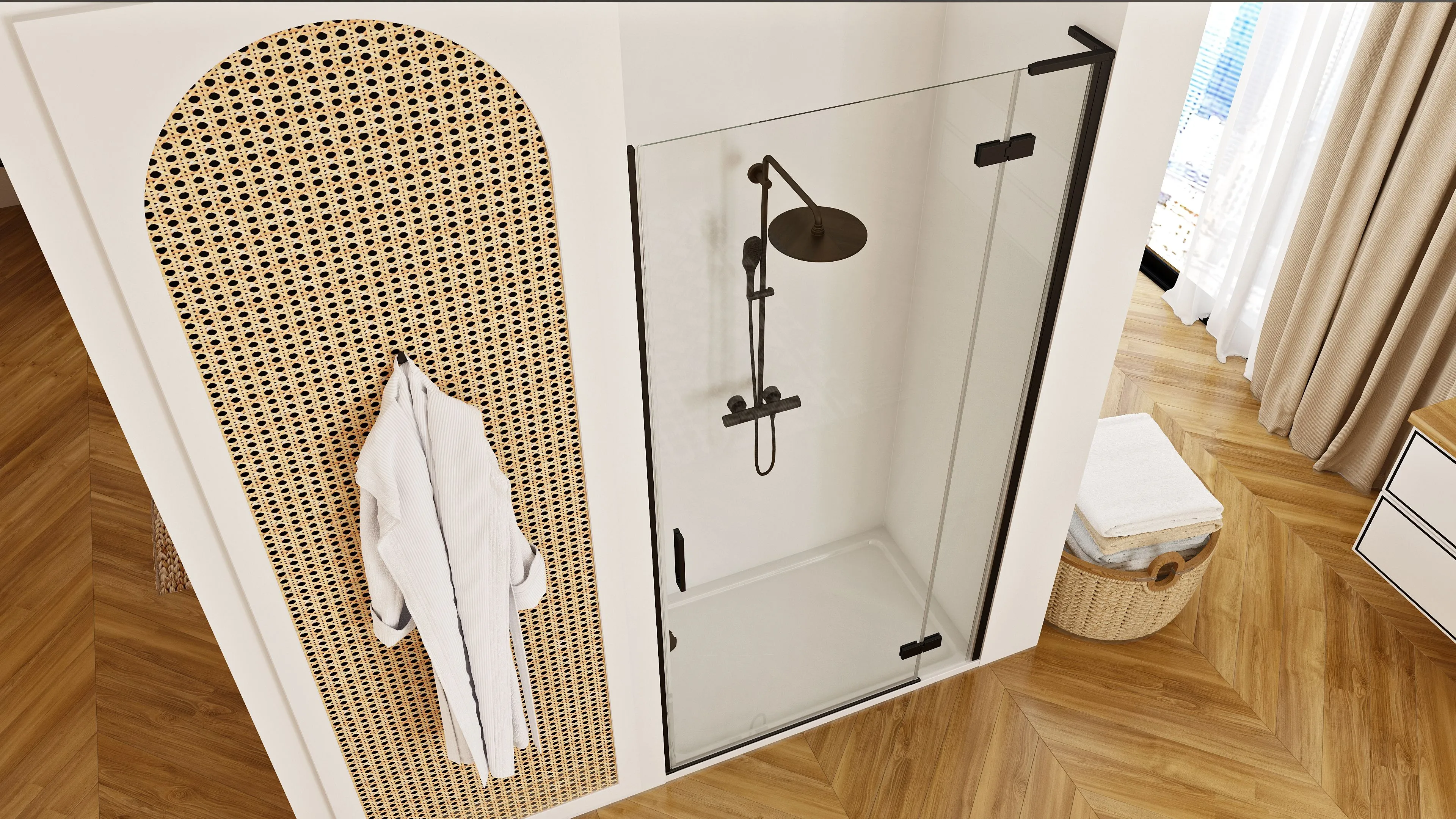 Ușă duș batantă mărime 100 cm culoare negru mat sticlă securizată de 6 mm model Hugo Black [5]