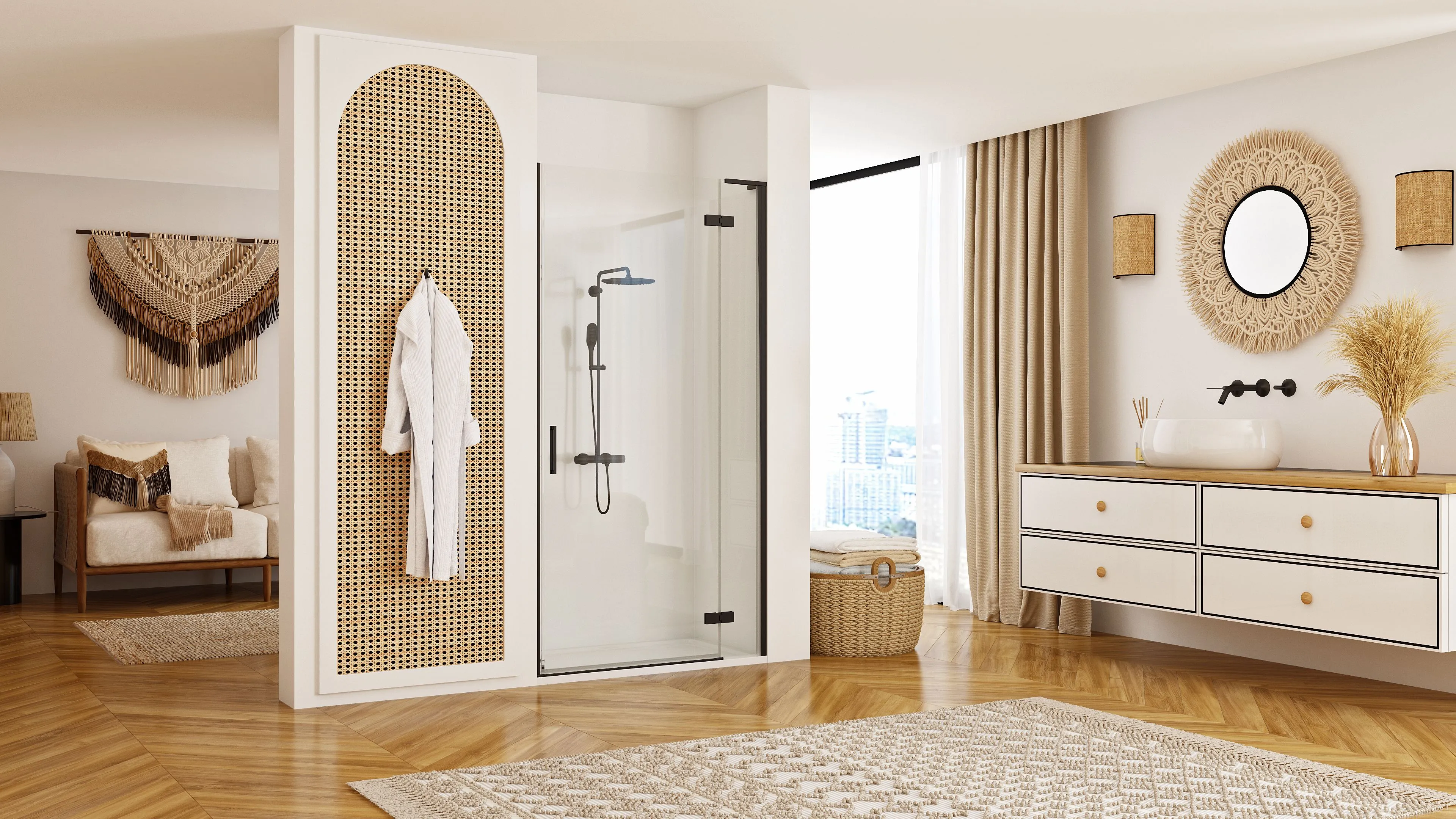 Ușă duș batantă mărime 100 cm culoare negru mat sticlă securizată de 6 mm model Hugo Black [2]