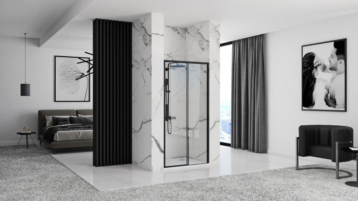 Ușă duș culisantă mărime 120 cm culoare neagră sticlă securizată transparentă model Rapid Slide Black [5]
