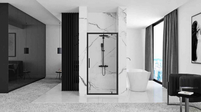 Ușă cabină duș batantă mărime 100 cm culoare neagră sticlă securizată transparentă model Rapid Swing Black [3]