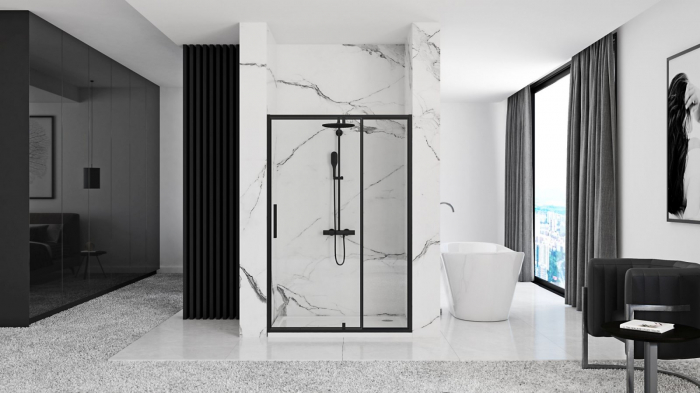 Ușă cabină duș batantă mărime 120 cm culoare neagră sticlă securizată transparentă model Rapid Swing Black [3]