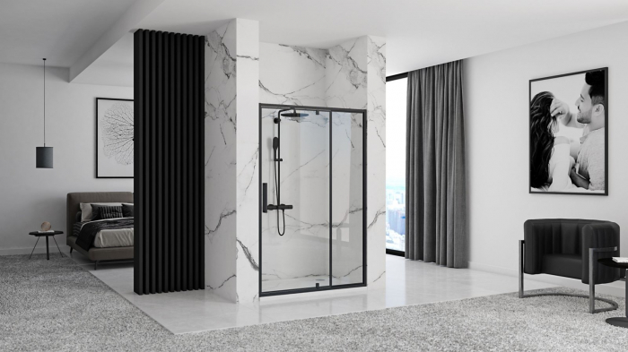 Ușă cabină duș batantă mărime 120 cm culoare neagră sticlă securizată transparentă model Rapid Swing Black [4]