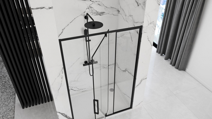 Ușă cabină duș batantă mărime 120 cm culoare neagră sticlă securizată transparentă model Rapid Swing Black [2]