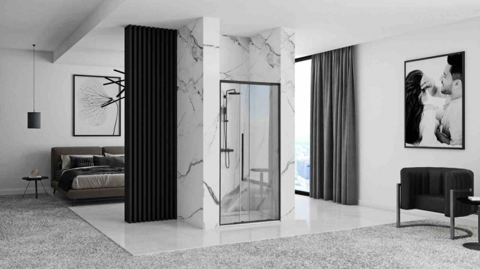 Ușă duș culisantă mărime 130 cm culoare negru mat sticlă securizată transparentă model Solar Black Matt [5]