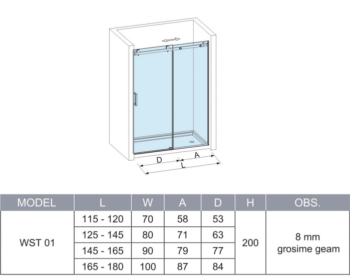 Ușă duș culisantă mărime 115 -> 120 cm culoare crom sticlă securizată transparentă WST 01 [6]