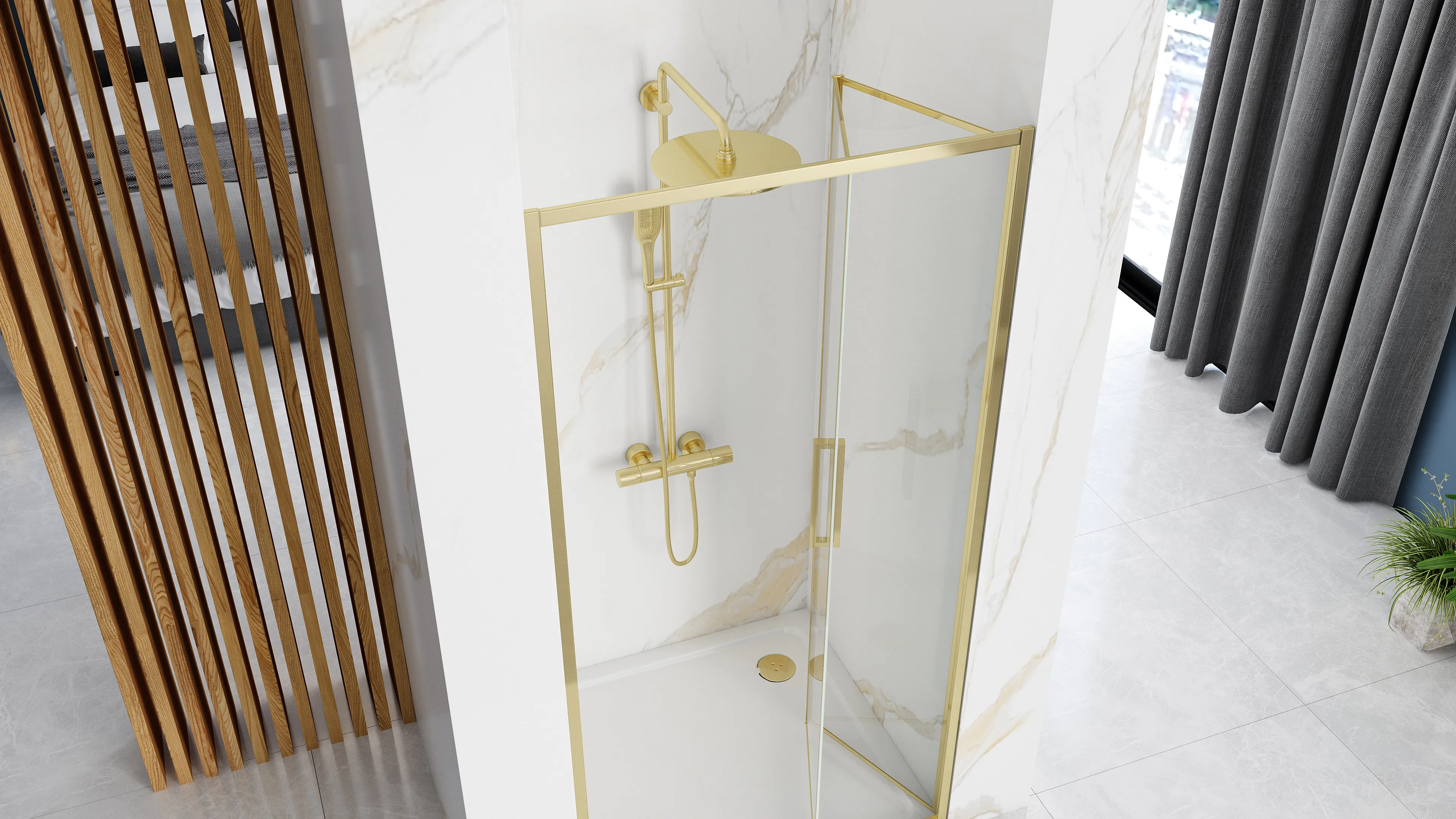 Ușă cabină duș pliabilă 90 cm culoare aurie sticlă securizată transparentă model Rapid Fold Gold [4]
