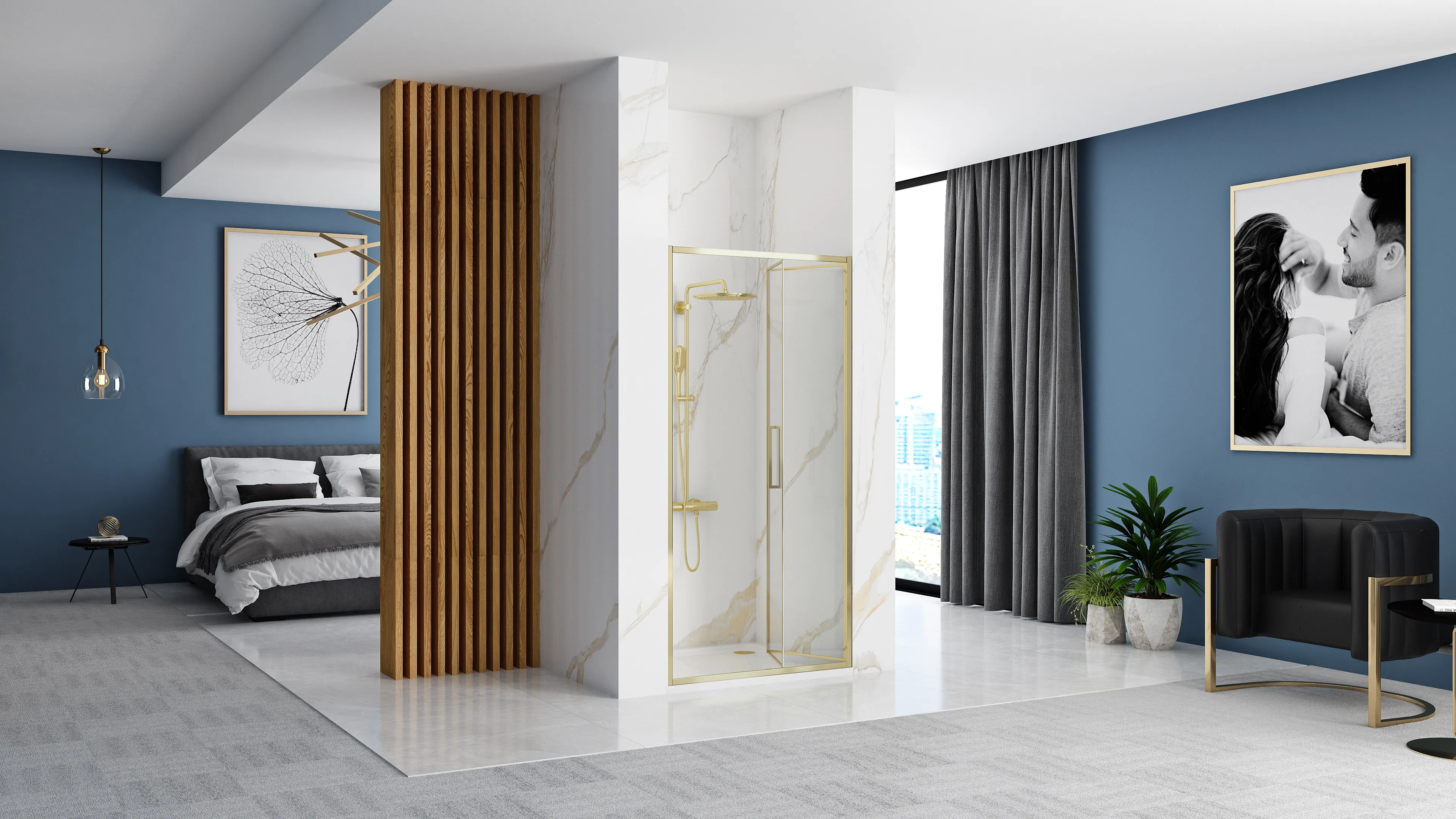 Ușă cabină duș pliabilă 90 cm culoare aurie sticlă securizată transparentă model Rapid Fold Gold [5]
