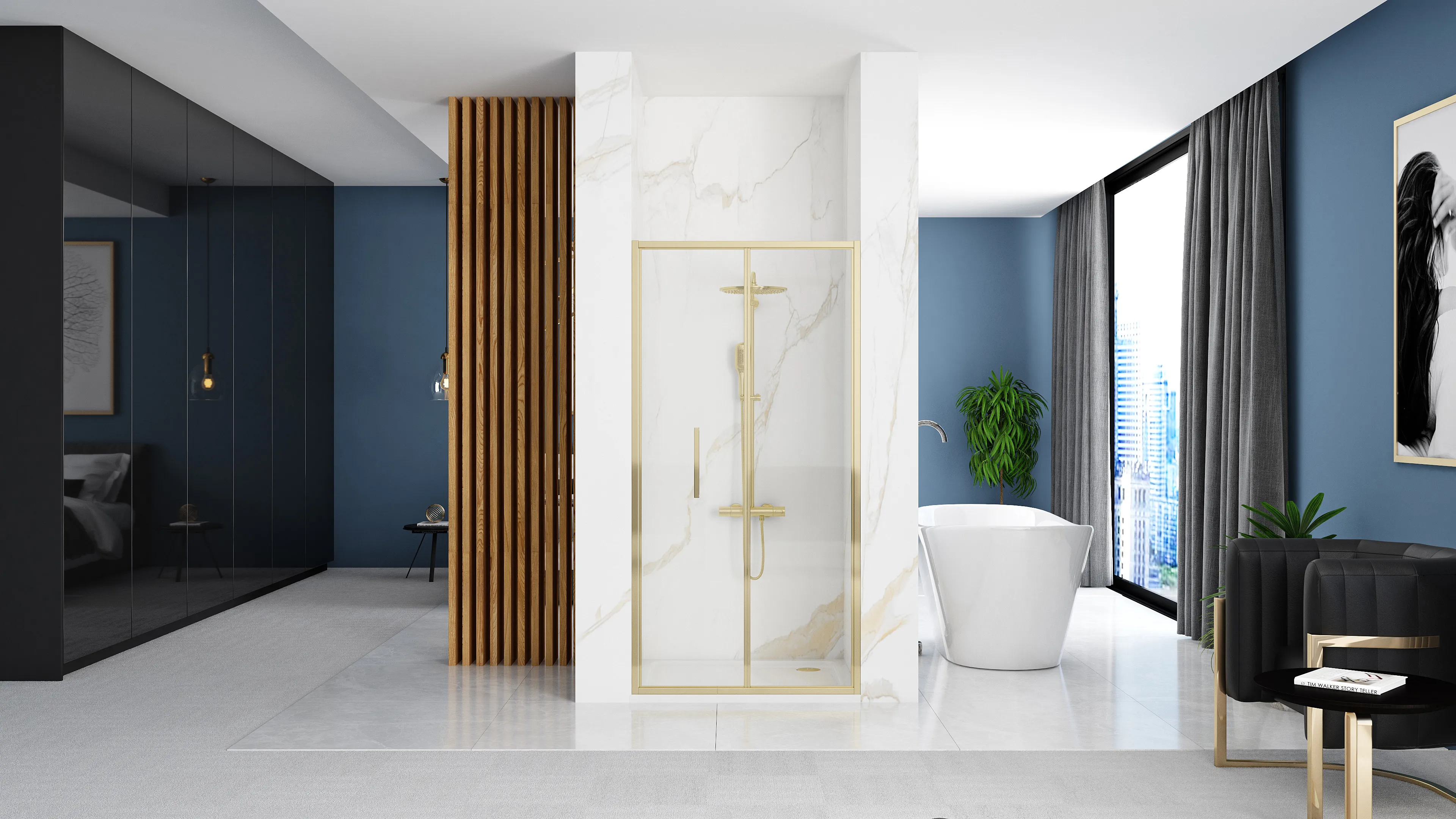 Ușă cabină duș pliabilă 90 cm culoare aurie sticlă securizată transparentă model Rapid Fold Gold [3]