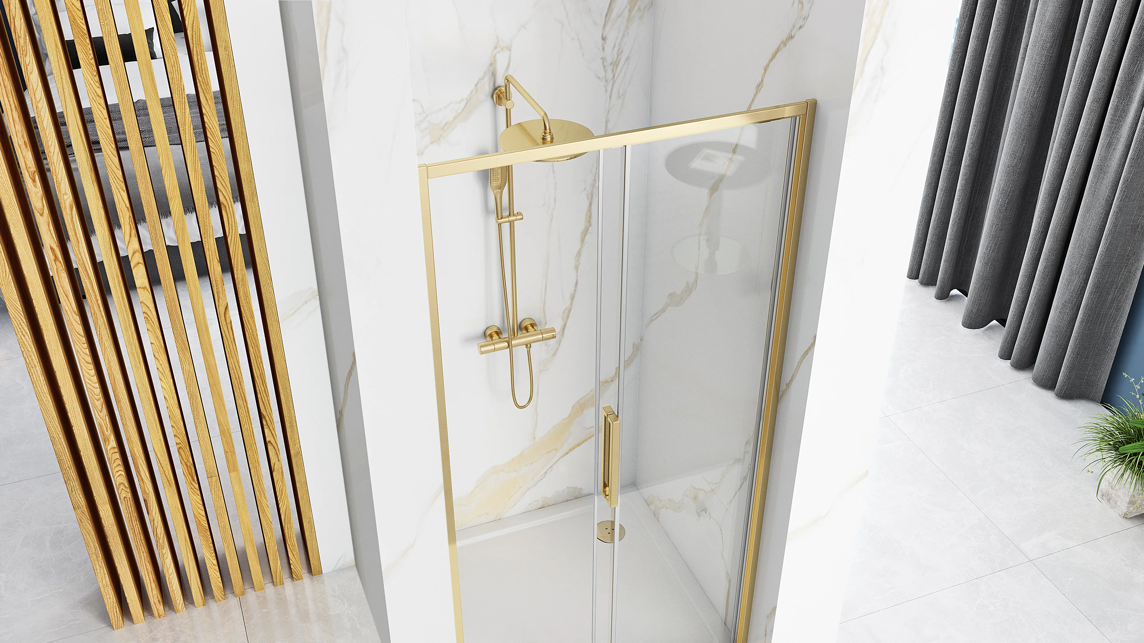 Ușă cabină duș culisantă mărime 130 cm culoare aurie sticlă securizată transparentă model Rapid Slide Gold [2]