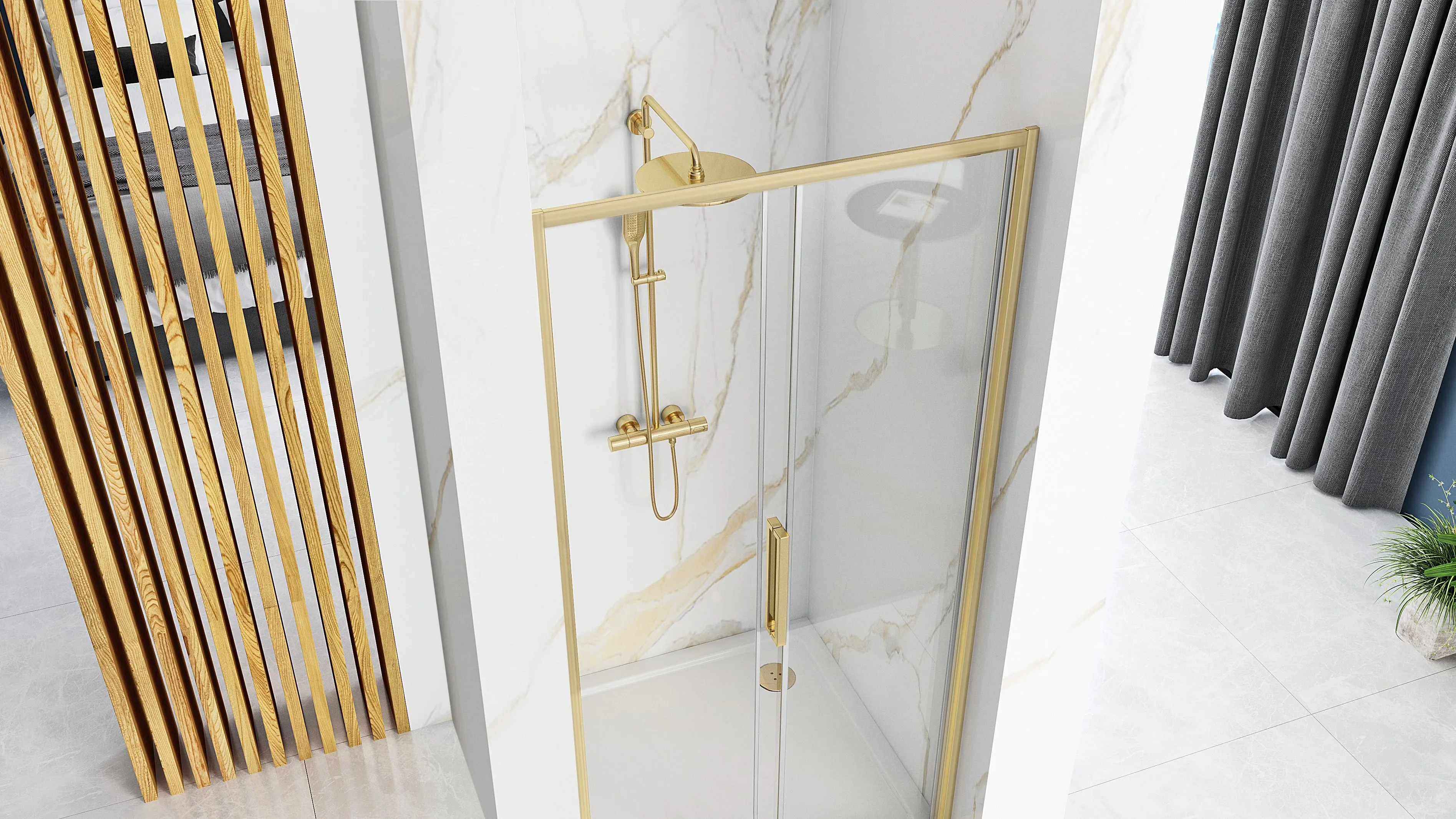 Ușă cabină duș culisantă mărime 120 cm culoare auriu periat sticlă securizată transparentă model Rapid Slide Gold Brushed [2]