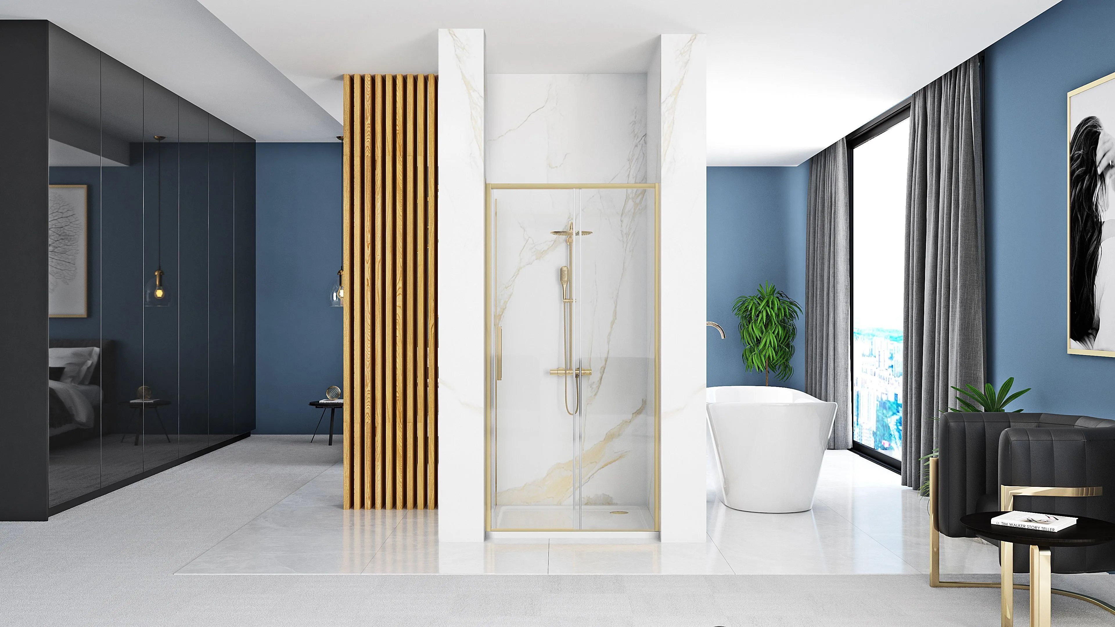 Ușă cabină duș culisantă mărime 120 cm culoare auriu periat sticlă securizată transparentă model Rapid Slide Gold Brushed [3]