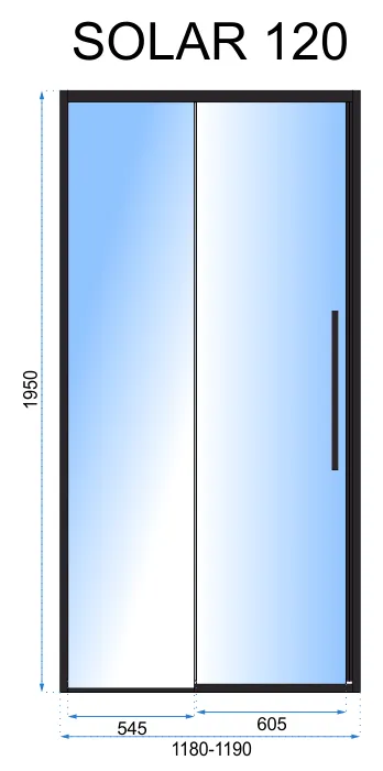 Ușă cabină duș culisantă mărime 120 cm culoare negru mat sticlă securizată transparentă model Solar Black Matt [6]