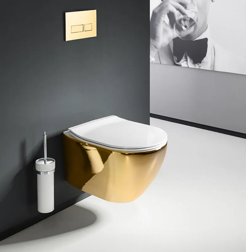 Vas wc suspendabil culoare aurie model Carlo Mini Rimless Duroplast Flat Gold White - Rea [6]