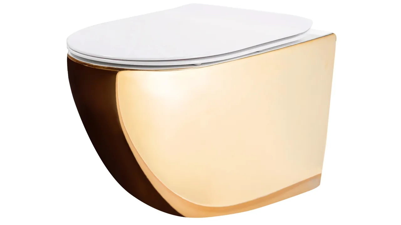 Vas wc suspendabil culoare auriu model Carlo Mini Rimless Tornado NFQ Gold White [1]